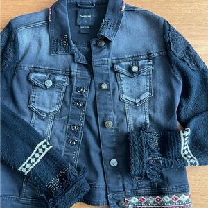 Desigual Black Embellished Denim Jacket with Stud Detail